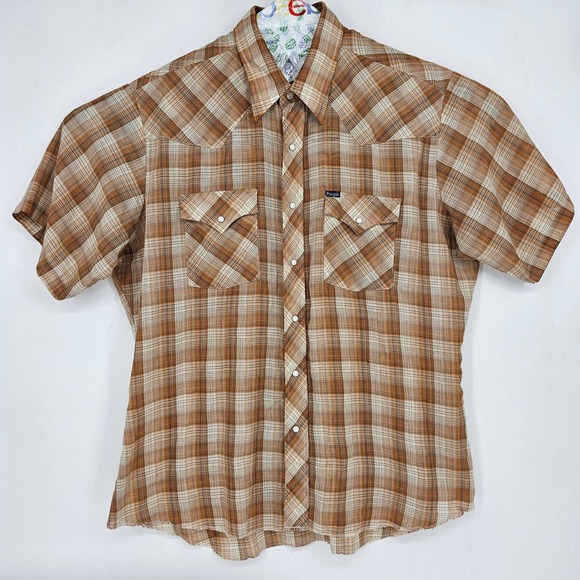 Vintage Wrangler Shirt Mens XL Western Plaid Pearl Snap Short Sleeve Rodeo - Picture 1 of 9